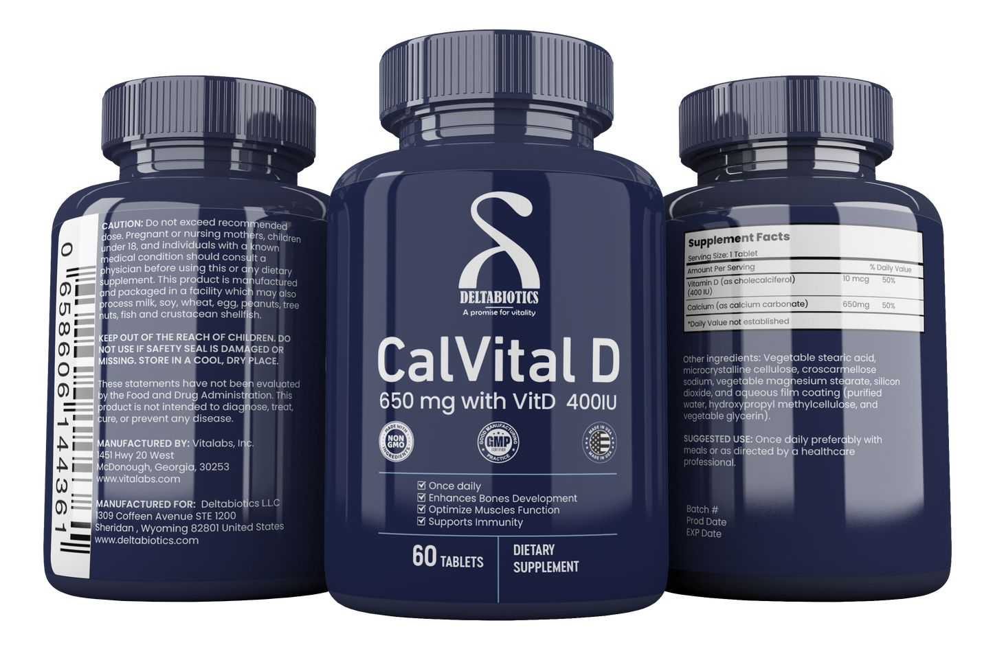 CalVital D – 650 mg Calcium with Vitamin D 400IU Enhance Bone Strength and Support Your Immune System