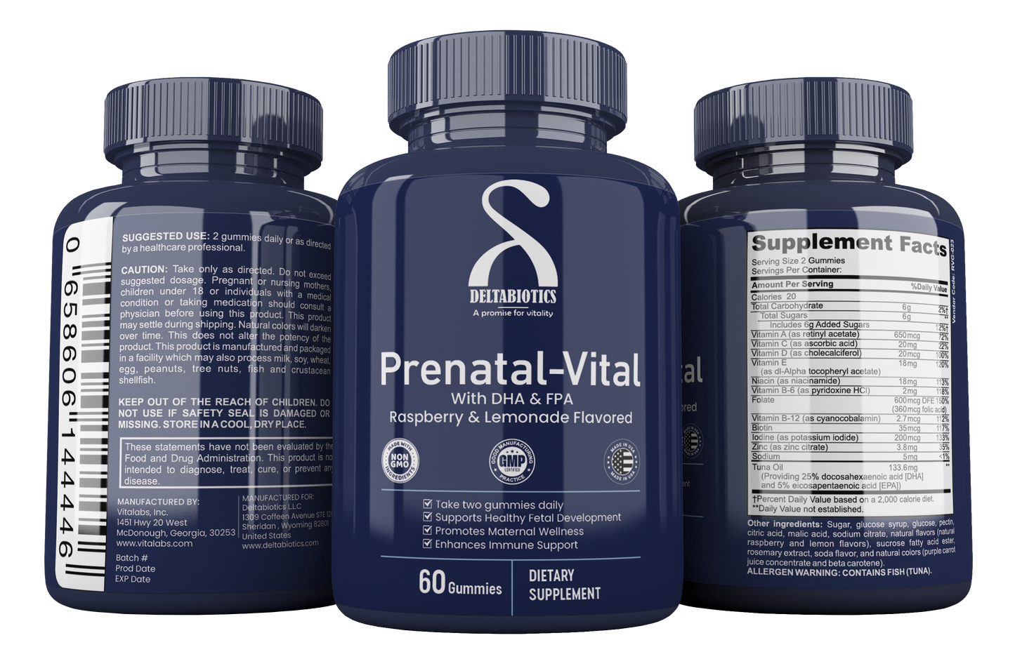 Prenatal-Vital – Raspberry & Lemonade Flavored Prenatal Gummies with DHA & EPA Nurture Your Baby’s Growth and Support Your Wellness