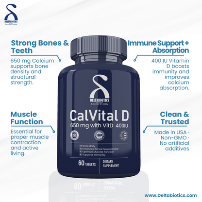 CalVital D – 650 mg Calcium with Vitamin D 400IU Enhance Bone Strength and Support Your Immune System